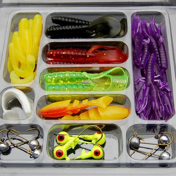 

Wholesale 3Soft Worm Lure Carp + 10 Lead Head Jig Hooks Simulation Suite Soft Fishing Baits Set
