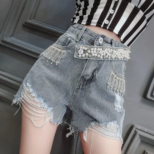 

Trousers holes summer 2020 new ultra-high waist slim drill wide-leg denim shorts are popular women's fashion