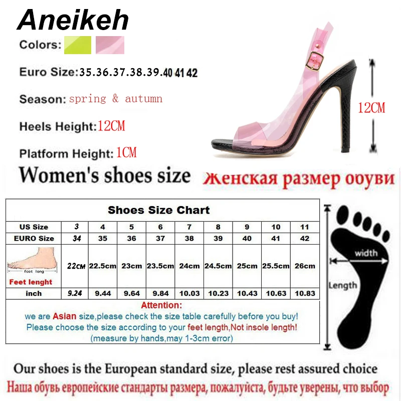 Aneikeh/ г. Женские сандалии из ПВХ в стиле ретро женские Вечерние туфли на высоком тонком каблуке с квадратным носком и ремешком со стразами Размеры 35-42