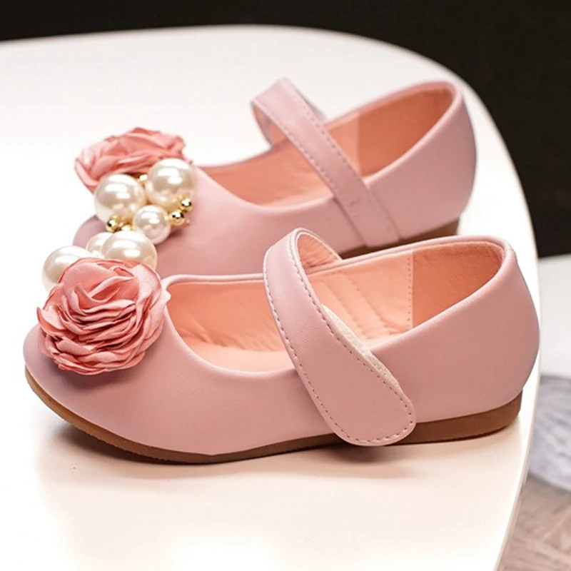 IYEAL Princess Kids Leather Shoes for Girls Flower Children Shoes With Pearl For Party Wedding Big Girls Dress