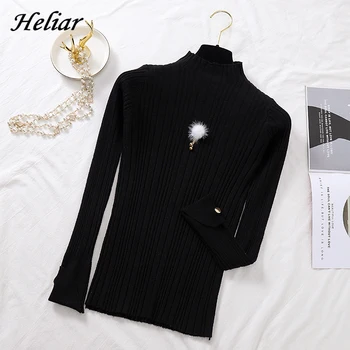 

Heliar Black Sweater AutumnThin O-Neck Hanging Beading Sweater Lady Winter Underwear Chic Schetchy Knitting Pullovers 2019