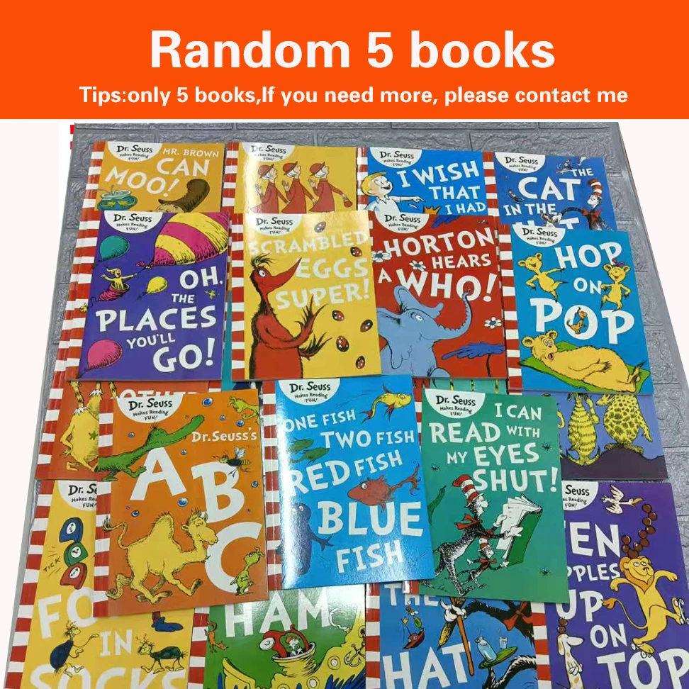 5 Boeken/Set Een Klassieke Doos Van Dr. Seuss Kinderen Plezier Interessant  Engels Prentenverhaal Boek 3-11 jaar Kinderen Leren Speelgoed - AliExpress, image size:972x972