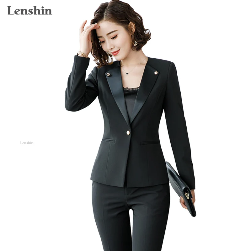 Lenshin Новый Модный женский брючный костюм деловой официальный лоскутный блейзер с