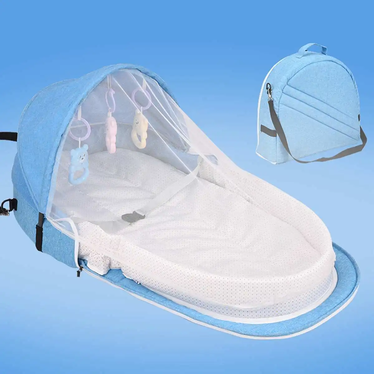 

Hot Portable Foldable Baby Bed Multi-function Crib Mummy Bag With Mosquito Cover Diaper Change Bed for Travelling Red Blue Gray
