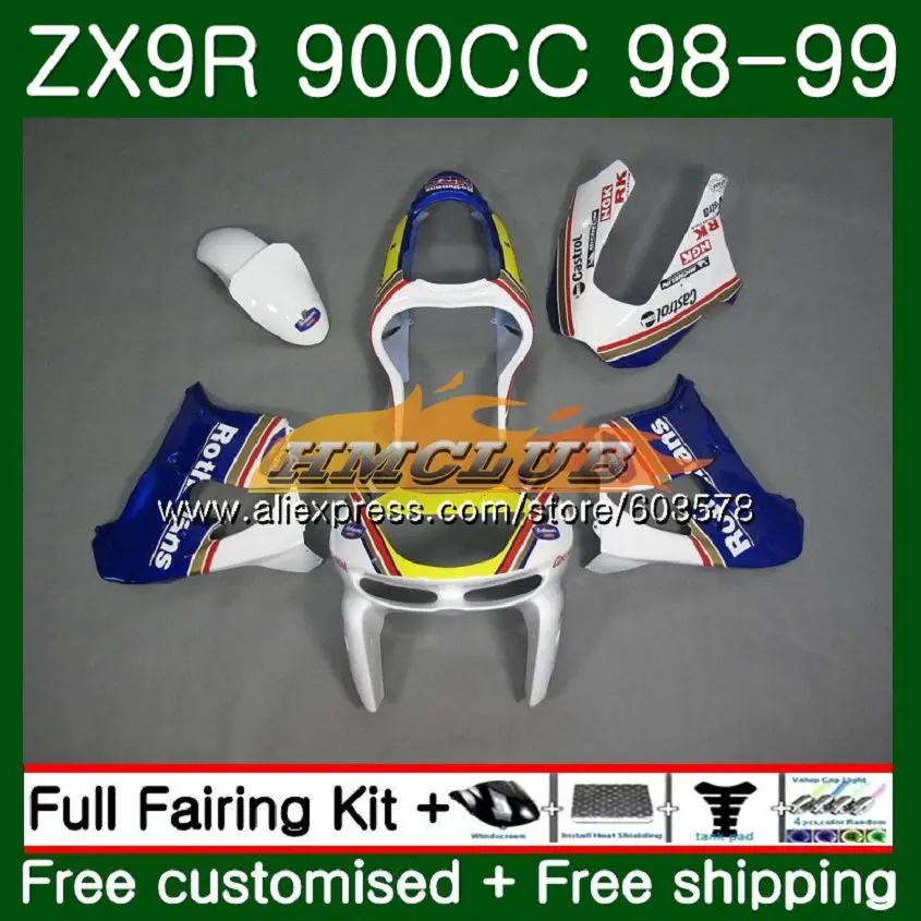 Корпус для KAWASAKI ZX900 ZX9 R ZX 9R ZX9R 98 99 00 01 Rothmans синий 110CL. 35 900CC ZX 9 R 900 ZX-9R 1998 1999 2000 2001 обтекатели - Цвет: No. 1