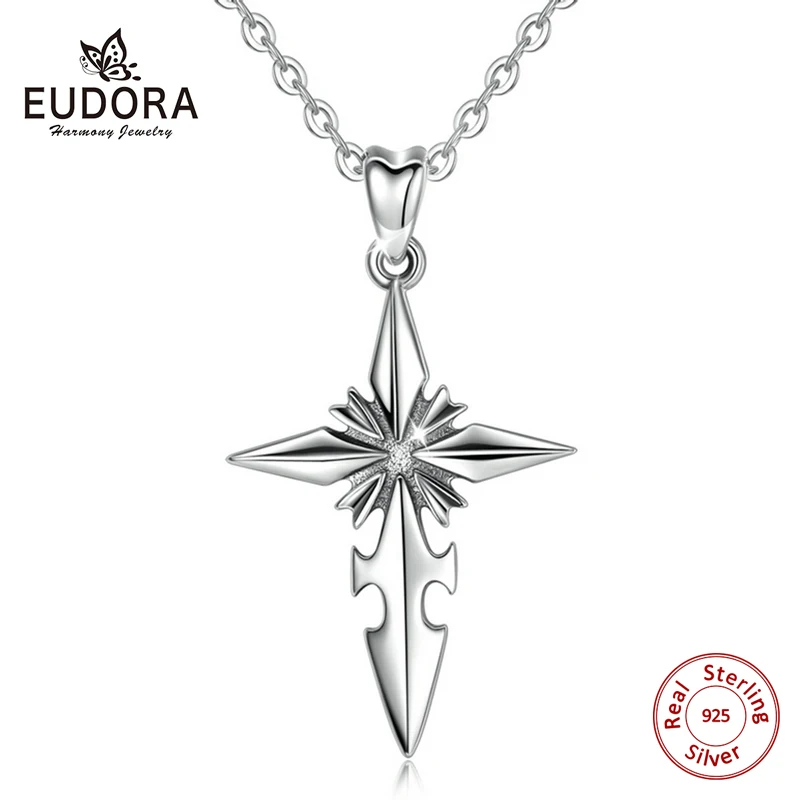 Ожерелье EUDORA из настоящего серебра 925 пробы с подвеской-крестом подвеска оксида
