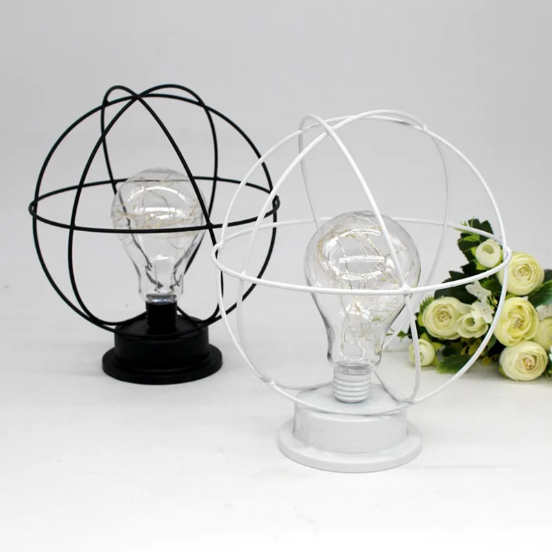 Ins Nordic Wrought Iron Small Bulb Night Light Retro Hotel Bedroom Decorative Lamp Creative Bedside Table Photo Decoration | Дом и сад
