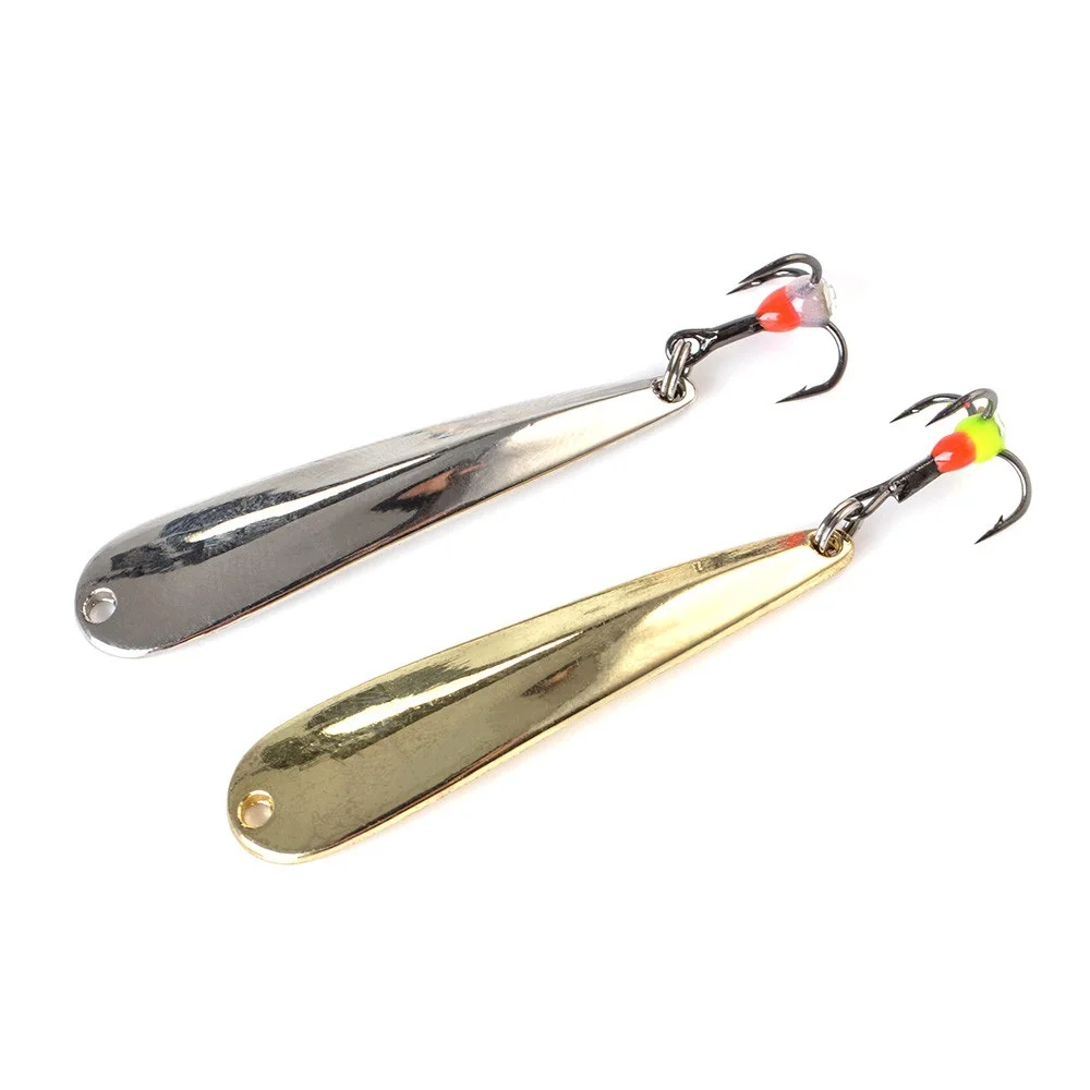 

FTK 1pc 5g/7g/12g 43mm/53mm/63mm Winter Ice Fishing Lure Gold Silver Spoon Spinner Hard Baits With Treble Hook For Trout Pike