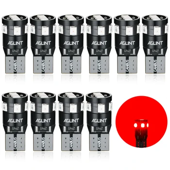 

AGLINT 10PCS T10 LED Light W5W 2835 SMD 9Chips For Interior Dome Trunk Door Side Atmosphere Effect Light Error Free Red 12V