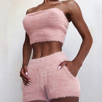 

2 Piece Autumn Thin Clothes Set Women Casual Solid Bodycon Solid Color Sleeveless Crop Top And Pocket Shorts Winter Fashion Sets