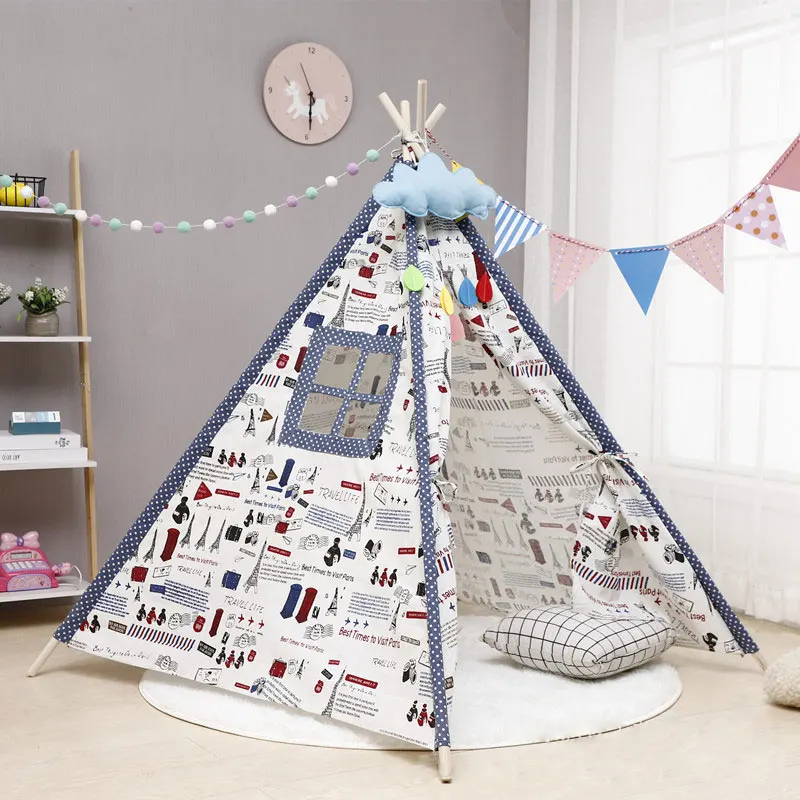 Портативная детская палатка из хлопка Tipi House, детская палатка для девочек, игровой домик Wigwam, игровой домик, индийский треугольный тент, декор для комнаты, вигвам