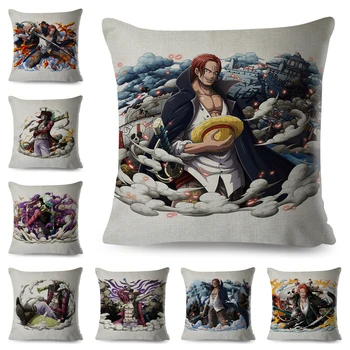 

Cartoon One Piece Shanks Pillow Case Linen 45*45 cm Cushion Cover for Sofa Home Car Decor Japan Anime Dracule Mihawk Pillowcase