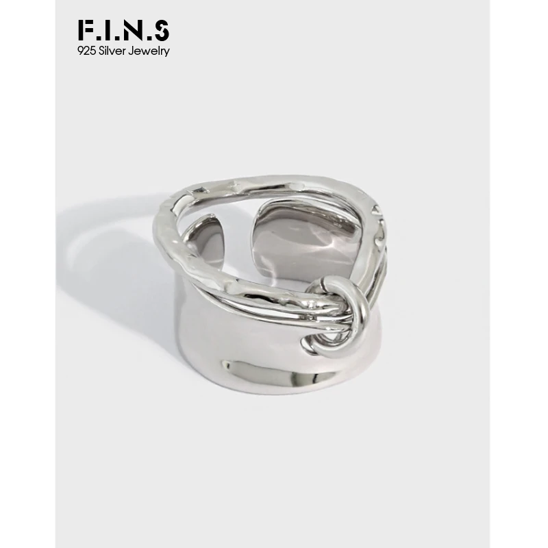 

F.I.N.S Irregular Glossy S925 Sterling Silver Rings for Women Wide Finger Ring Big Circle Uneven Ring for Women's Decoration