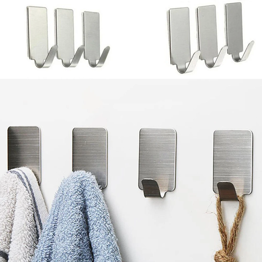 6x New Self Adhesive Wall Door Stainless Steel Holder Hooks Hanger for Bathroom'