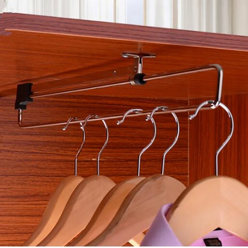 Высокое качество шкаф висячая штанга Металлическая телескопическая раздвижная вешалка для одежды органайзер аксессуары