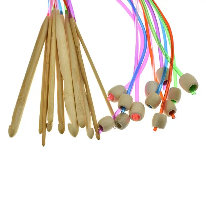 12pcs/set Natural Bamboo Flexible Crochet Hooks Needles Carpet Wool Knitting Tool DIY Handcraft Yarn Weave Craft 72XF