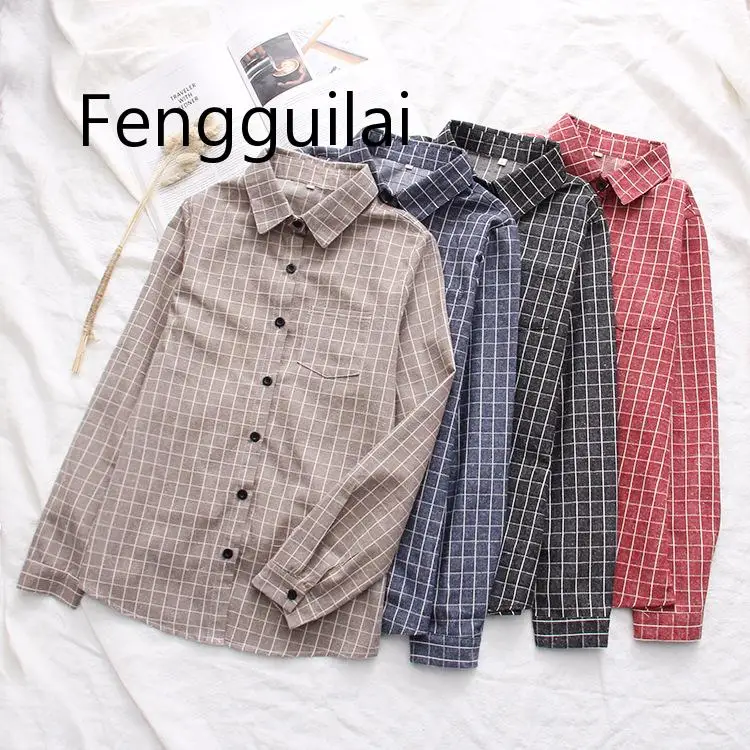 

2019 Autumn New Women's Plaid Shirt Brand Cotton Casual Women Long Sleeve Blouses Tops Feminina Office Ladies Blouse Blusas