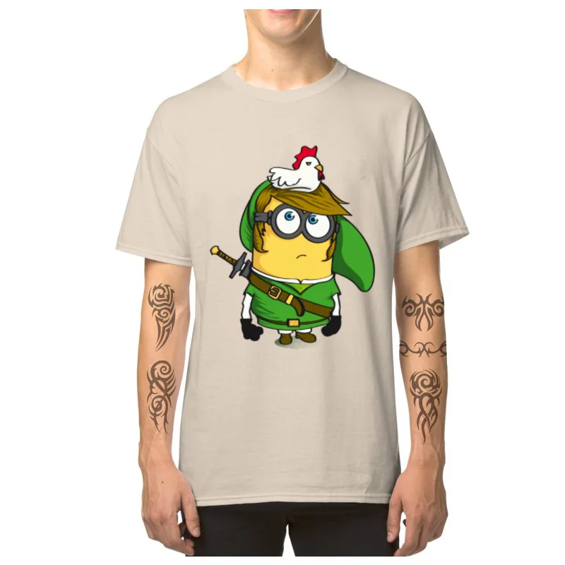 Cute Link_Minion_4087 Family T-shirts Crewneck Cotton Fabric Men Tops Shirt Short Sleeve April FOOL DAY Family Tops Tees Link_Minion_4087 beige