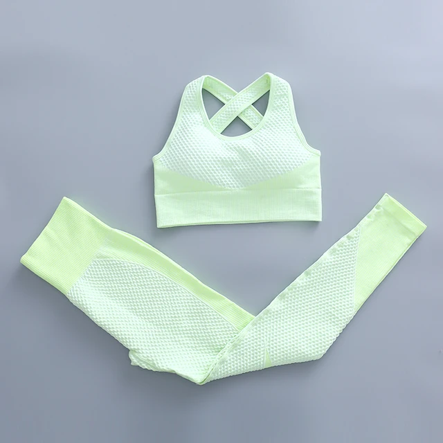 Yoga Set Workout Gym Clothing Fitness For Women's Tracksuit Outfit Leggings Sport Bras Top Long Sleeve Women Sportswear Suit Fruit green