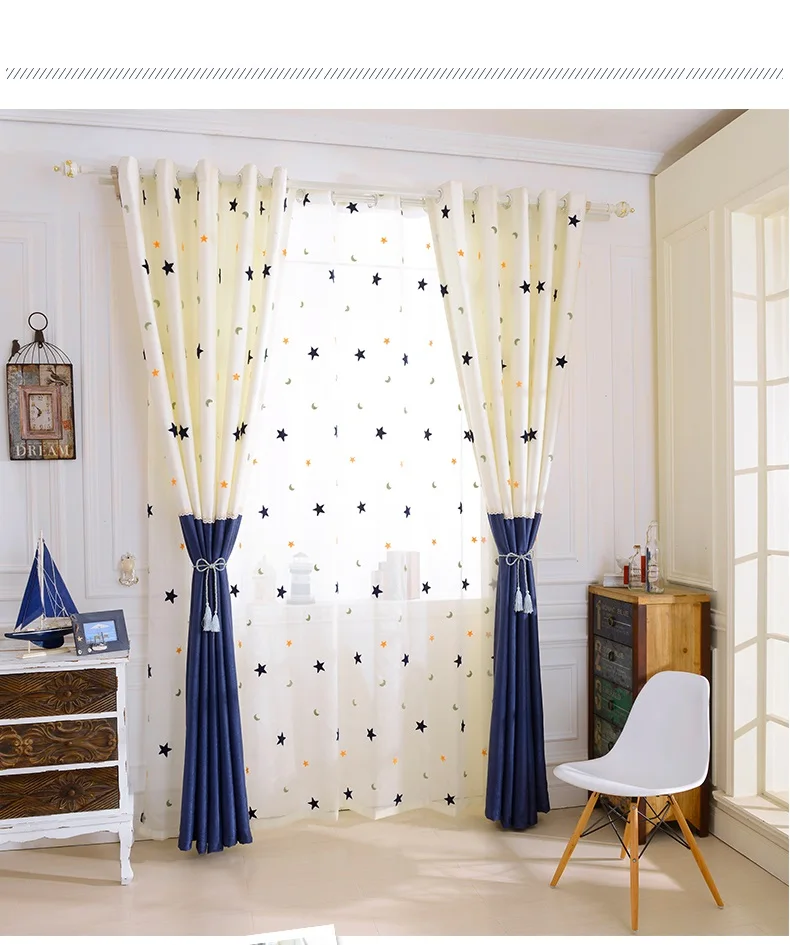 Детские шторы с вышивкой Звезда Луна Контрактная Современная строчка оконные шторы для детей спальня скрининг детская комната