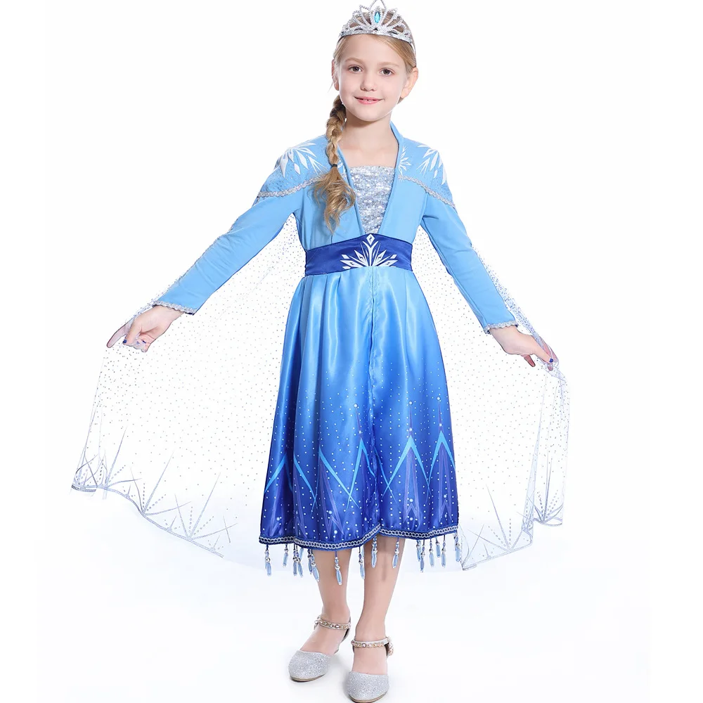 Рождественское 2 платье Эльзы для девочек-подростков; платье принцессы на День рождения; Карнавальный костюм для детей с изображением принцессы Эльзы детское принцесса платье ребенка замаскировать ткань