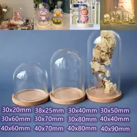 1pc 1:12 Dollhouse Miniature Decor Flower Display Glass Display Bell Jar With Wood Base Dollhouse Decoration Accessories 15 Size 1