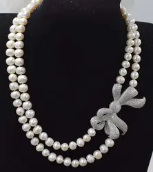 2 ряда пресноводный жемчуг Белый округлый 8-9 мм ожерелье 17-18 дюймов FPPJ оптовая продажа бусины природа