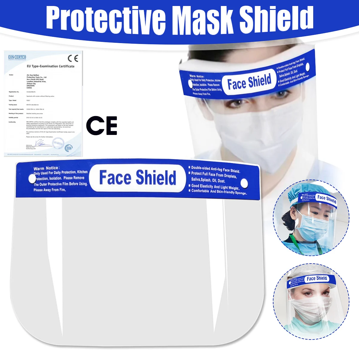 

5Pc Full Face Safety Mask Protective Face Shield Mask Transparent Face Mask Hat Anti-Fog Dustproof Splash-proof Full Protection