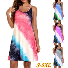 

2022 New Summer Dress Lrage Size 5XL Sundress Sexy Sleeveless Loose A-line Dress Rainbow Print Casual Beach Mini Dress Vestidos