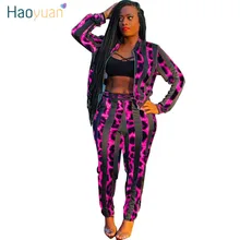 HAOYUAN полосатый леопардовый комплект из двух предметов, спортивный костюм для женщин, осенняя куртка, топ, штаны, спортивный костюм, 2 предмета, зимняя одежда, одинаковые комплекты