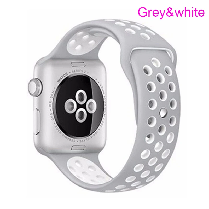 grey and white Спортивные-Силиконовый браслет с ремешком для apple Watch 5 40 мм 44 Резиновая Спортивная петля для apple Watch, версии 1/2/3, 42 мм, 38 мм - Цвет ремешка: grey and white