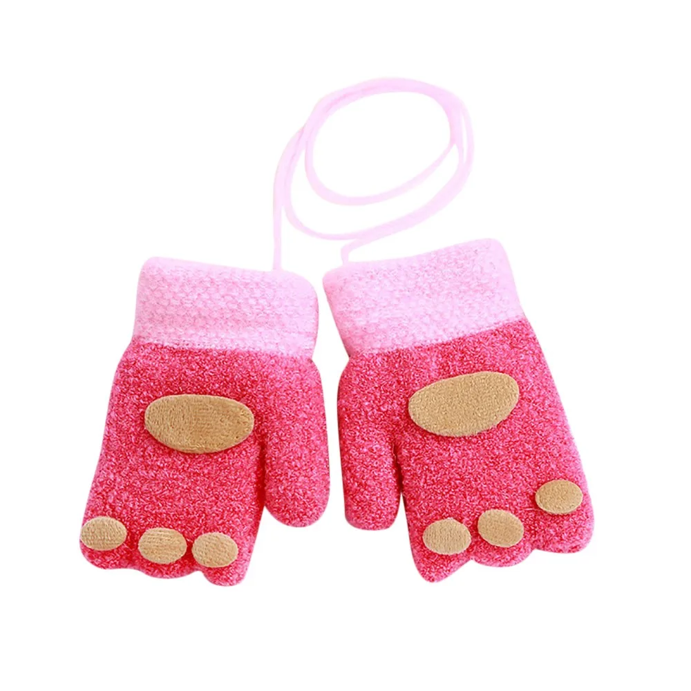 Hot Pink Детские перчатки, Детские Зимние Мультяшные Лоскутные теплые варежки с отпечатками пальцев для детей, теплые однотонные# CL3 - Цвет: Hot Pink