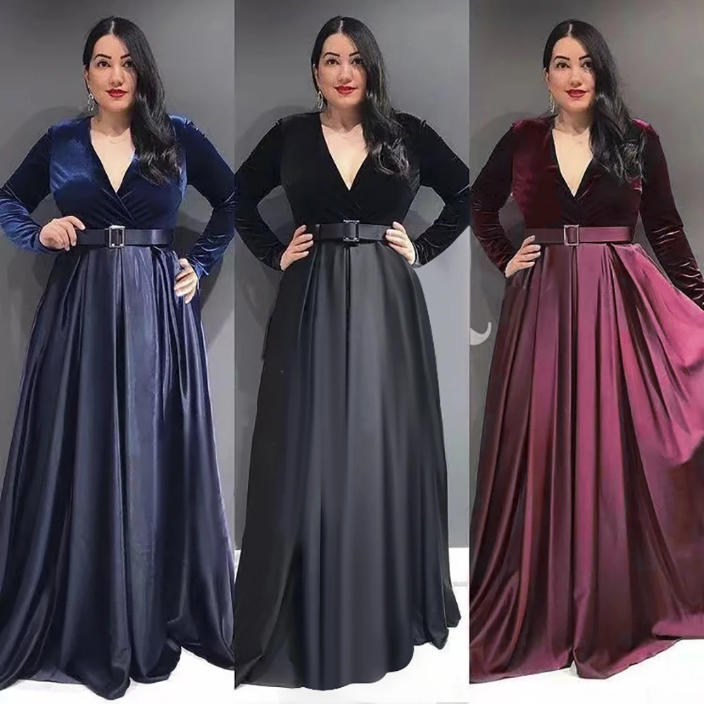 Plus Size Winter Velvet African Dresses For Women 2022 Dashiki New Year Dinner Gown Elegant Muslim Kaftan Satin Party Long Dress