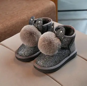 

Rabbits Ears Snow Boots Girls Ball Toddler Winter Boots Warm Fur Winter Shoes for Boys Bow Band Baby Snow Boots Kids Footwear