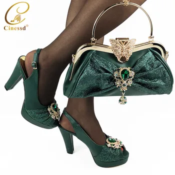 

Summer Rhinestone Slipper High Heels Shoes and Bag for New Year Parties Sweet Style for Royal Wedding Party Slingbacks Sandals