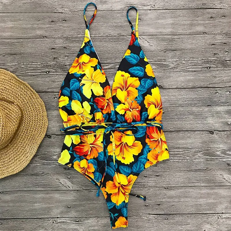 

One Piece Swimsuit Women Swimwear Push Up Monokini Tie Up Swim Suit Bodysuit Bathing Suit Summer Beach Wear