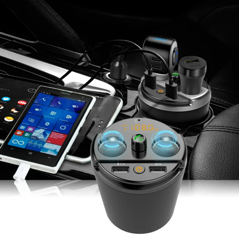 

401e Cup Holder Car Fm Transmitter Bluetooth Car Mp3 Player Radio Transmissor Audio Fm Modulator Carregador Veicular Usb Kits