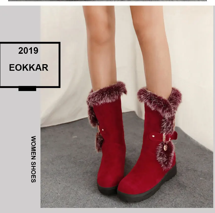 Eokkar/ г. Женские сапоги до середины икры зимние сапоги с круглым носком на низком каблуке теплые женские сапоги, подходящие к любой одежде Большие размеры 34-43