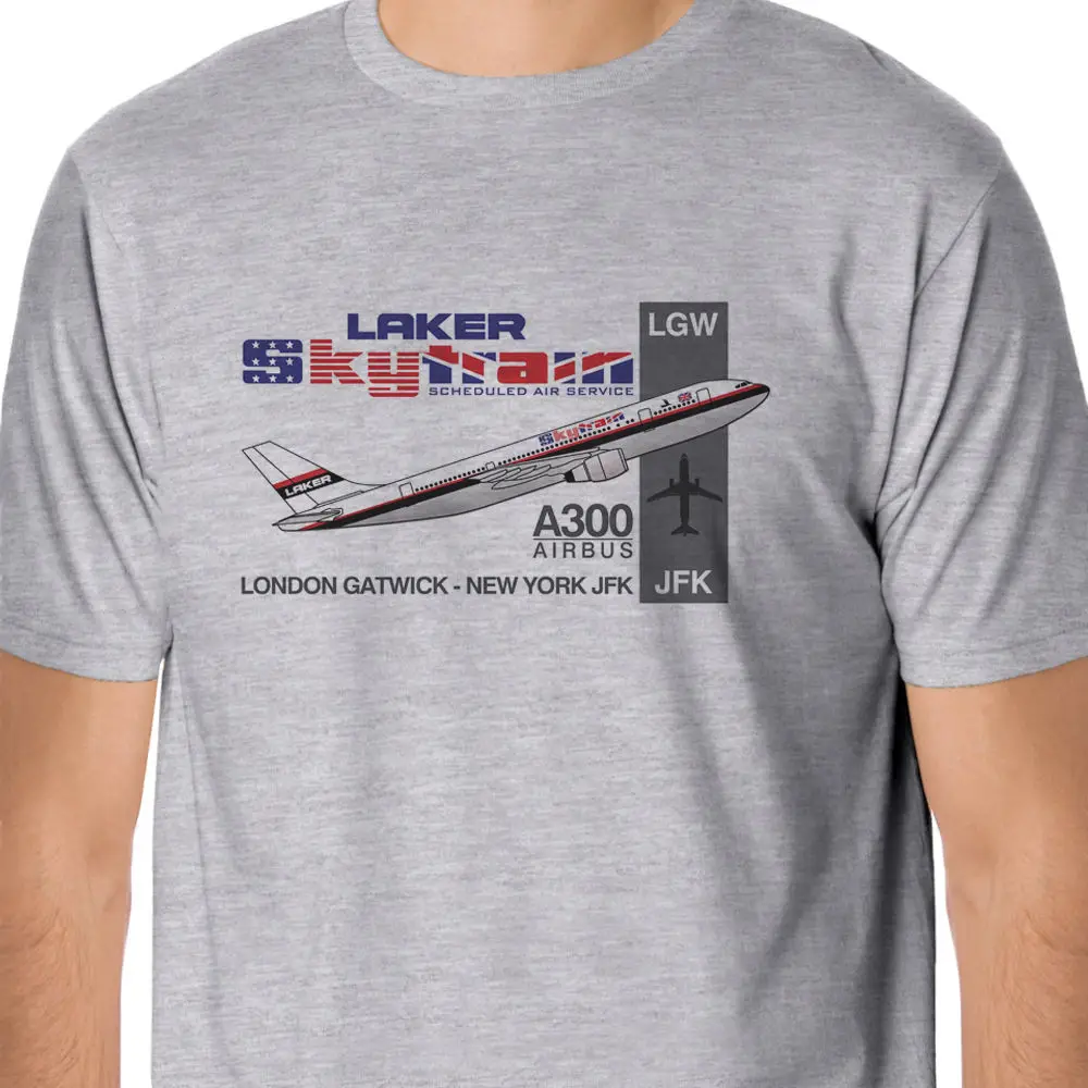 2019 Hot Sale 100% Retro Flight Laker Airbus A300 London New York Design T Shirt Summer Style Tee | Мужская одежда