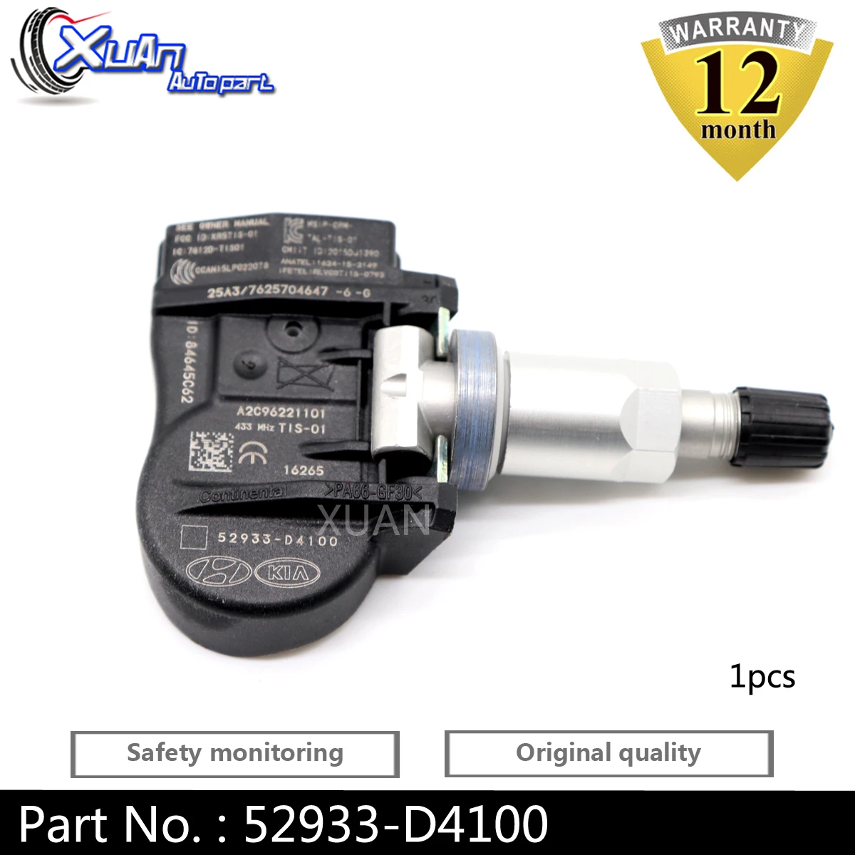 XUAN 1 шт. датчик давления в шинах TPMS 52933 D4100 52933D4100 для Hyundai Genesis Sedan Kia Optima Sportage Sorento
