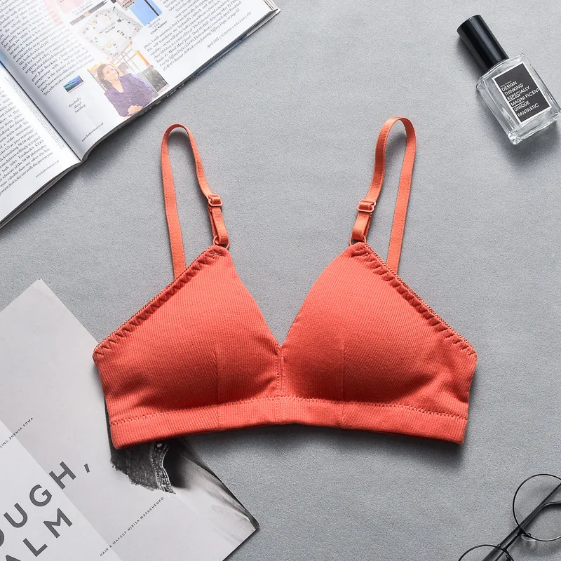 new triangle cup no steel ring bra girl sexy deep V thread cotton Bikini wrapped bra suspender bandeau bra