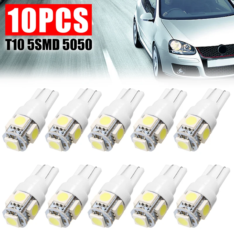 For Car Lighting 10pcs 24V 5SMD LED Backup Bulb T10 5050 194 147 W5W Width Reading License Plate Signal Light Super White Mayitr