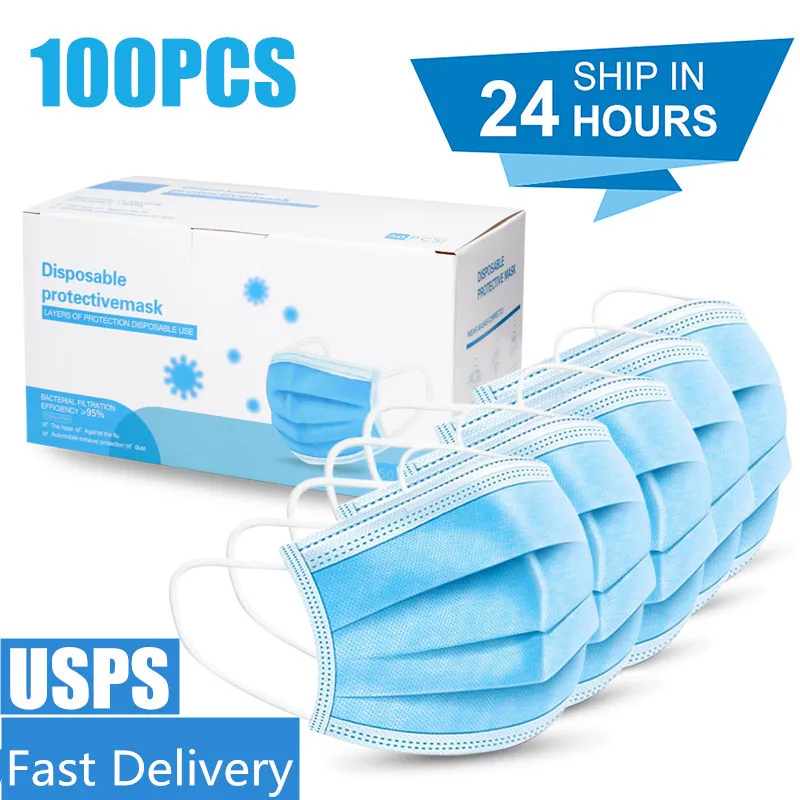 

Fast Delivery 50pcs Anti-Dust Disposable Masks Earloop Non-woven Face Mouth Mask 3 Layers Safety Protective Mask