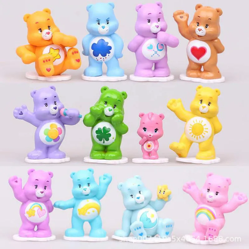 

12PCS Care Bears Movie with Base Birthday Party Cake Decoration Rainbow Bears 4cm PVC Action Figures Kids hot Toys
