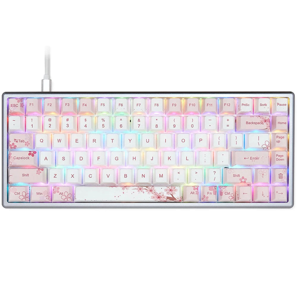 gk84 Mechanical keyboard 75% dye sub keycap cnc anode aluminum light rgb ink paintingsakura lotus bluetooth 4.0 USB Dual Mode