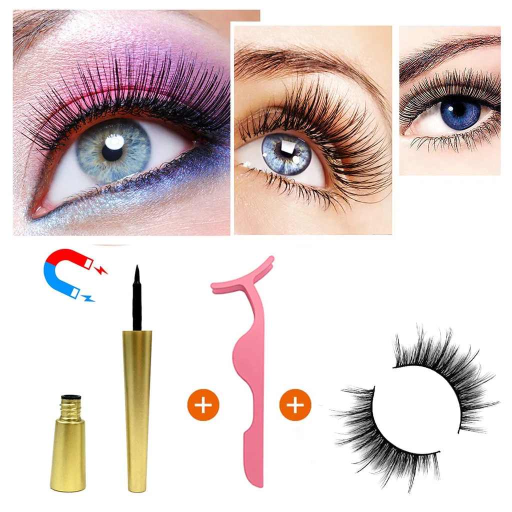 3D Mink Lashes Natural Magnetic Fast Drying Lasting Liquid Eyeliner Magnetic False Eyelash Natural Hair Clip D300729 - Цвет: E