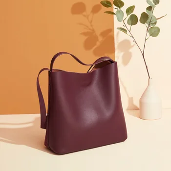 

Genuine Leather Women's Bag 2020 Spring and Summer New Single Shoulder Messenger Bag Big Fashion Bucket Bag Large Capacity Bag