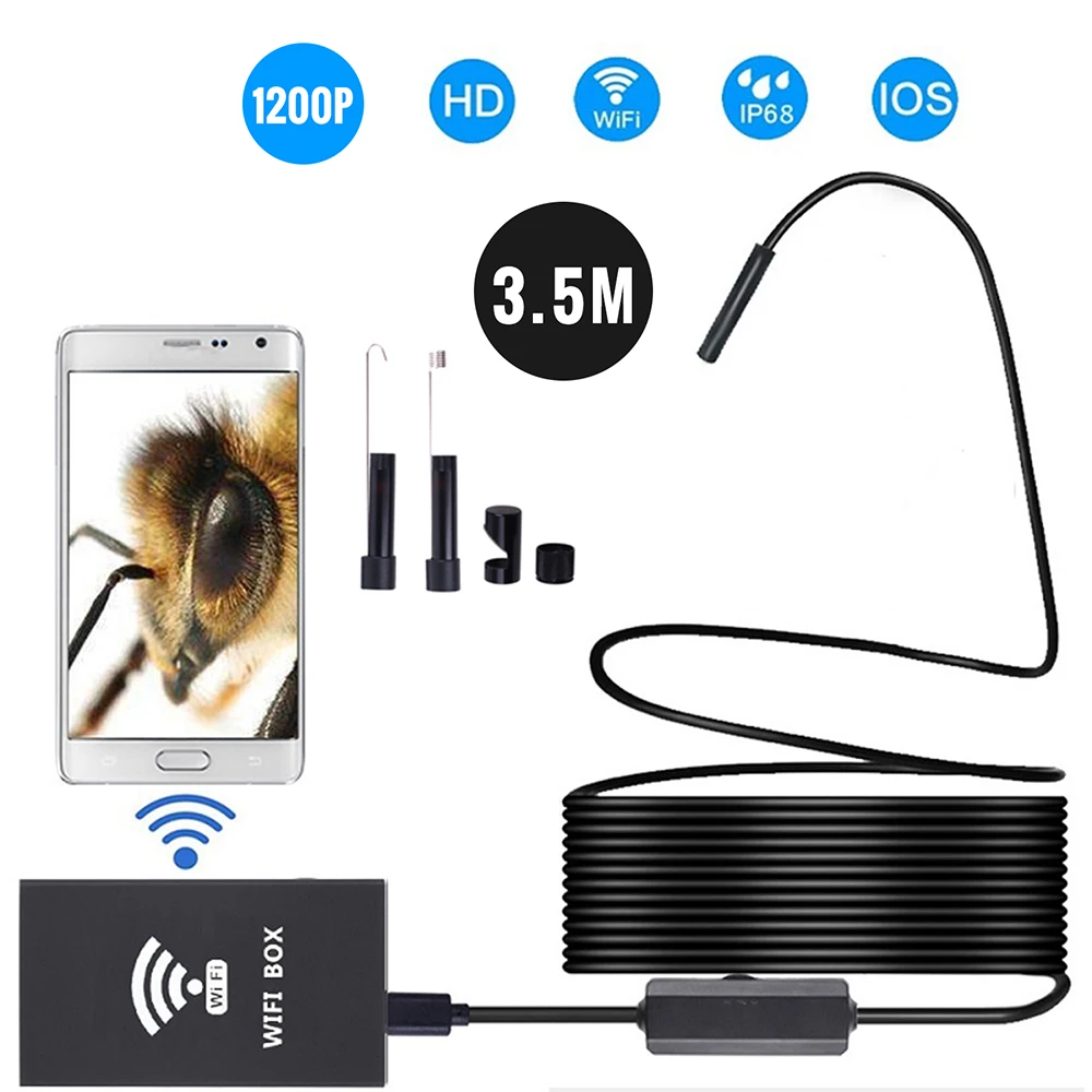 Wifi эндоскоп камера HD 1-10 м мини Водонепроницаемый Жесткий провод беспроводной 8 мм 8 светодиодный бороскоп камера для Android ПК IOS эндоскоп