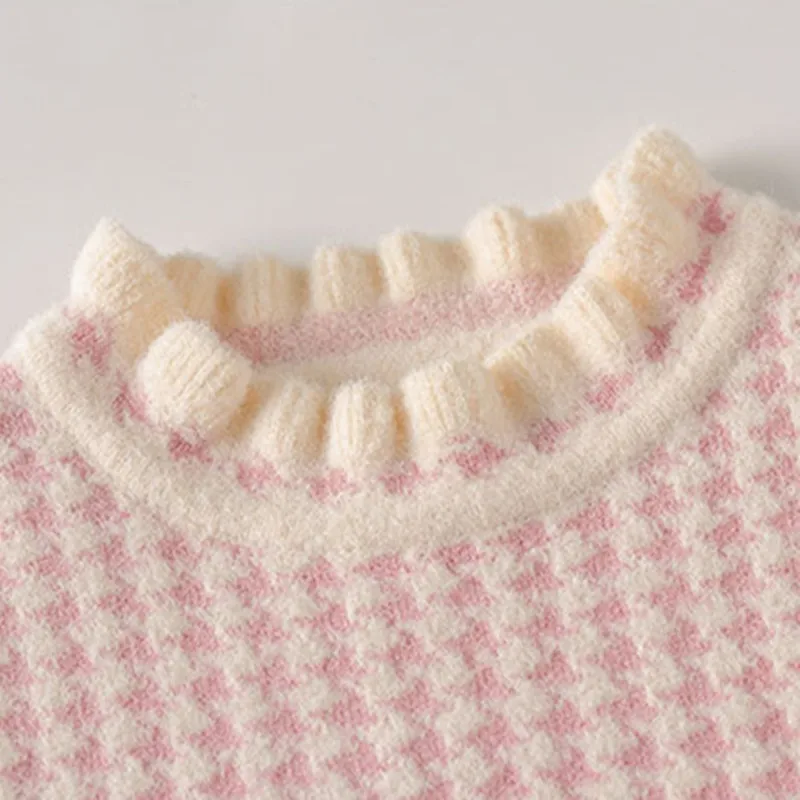 Детская одежда высокого качества осенний комплект для девочек, свитер с длинными рукавами с рисунком «гусиные лапки»+ вязаные юбки детский костюм из 2 предметов в Корейском стиле для детей 1-5 лет