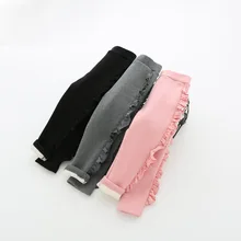 Зимние штаны принцессы с оборками для маленьких девочек; коллекция года; теплые облегающие брюки; детские бархатные плотные длинные штаны; леггинсы; S10128